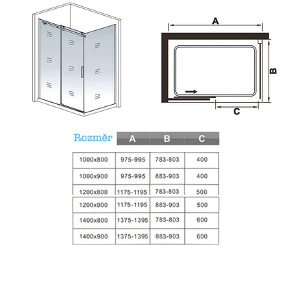 AICA sprchový kout obdélníkový s posuvnými dveřmi SKB-2E-20-8SPKLB-R, rozměry 100-140cm, 8mm tlusté NANO sklo s povrchovou úpravou EasyClean, černý antikorozní hliníkový profil, boční panel 80-90cm, výška 200cm, moderní sprchový box s výklopnými dveřmi, kvalitní koupelnový nábytek, voděodolná konstrukce, snadná instalace sprchového koutu