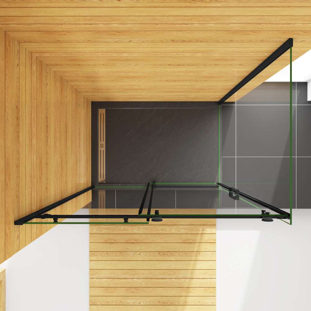 AICA sprchový kout obdélníkový s posuvnými dveřmi SKB-2E-20-8SPKLB-R, rozměry 100-140cm, 8mm tlusté NANO sklo s povrchovou úpravou EasyClean, černý antikorozní hliníkový profil, boční panel 80-90cm, výška 200cm, moderní sprchový box s výklopnými dveřmi, kvalitní koupelnový nábytek, voděodolná konstrukce, snadná instalace sprchového koutu