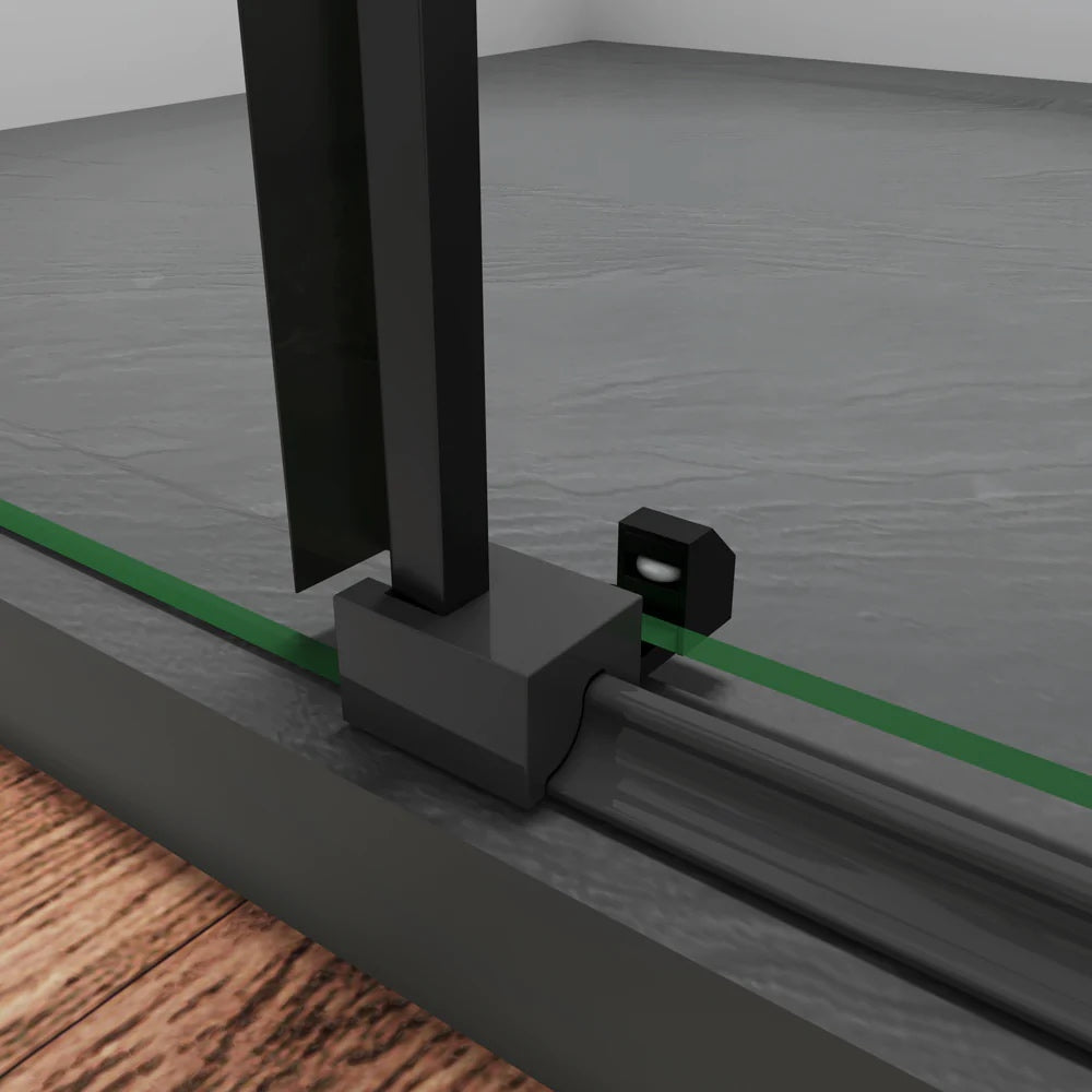 Černé posuvné sprchové dveře SKB-2E-20-8 z 8mm NANO skla - moderní sprchový kout v elegantní černé barvě. Rozměry 100cm, 120cm nebo 140cm šířka × 200cm výška s možností nastavení o ±4cm. Univerzální montáž L/P, hliníkový korozivzdorný profil, bezpečnostní tepelně tvrzené sklo s nano ochranou proti vodnímu kameni. Posuvný systém a madlo ze slitiny zinku. Ideální řešení pro malé i velké koupelny. Snadná údržba, moderní design a vysoká kvalita materiálů