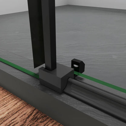 Černé posuvné sprchové dveře SKB-2E-20-8 z 8mm NANO skla - moderní sprchový kout v elegantní černé barvě. Rozměry 100cm, 120cm nebo 140cm šířka × 200cm výška s možností nastavení o ±4cm. Univerzální montáž L/P, hliníkový korozivzdorný profil, bezpečnostní tepelně tvrzené sklo s nano ochranou proti vodnímu kameni. Posuvný systém a madlo ze slitiny zinku. Ideální řešení pro malé i velké koupelny. Snadná údržba, moderní design a vysoká kvalita materiálů