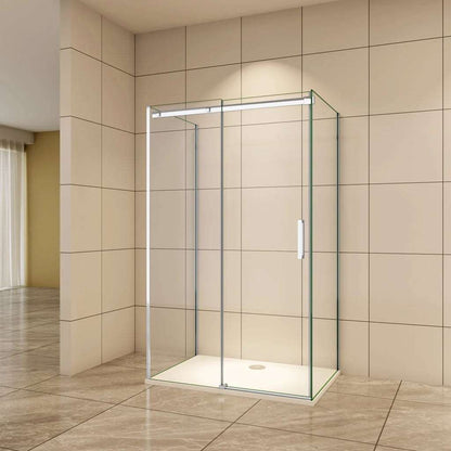 AICA Sprchový kout U tvar SL-2N-95-2SPKL – posuvné dveře s NANO povrchom, 6mm čiré bezpečnostné sklo EasyClean, chromový hliníkový rám, 2 bočné panely (80/90cm), nastaviteľná šírka dverí (100-160cm), výška 195cm, moderný sprchový box do malej aj veľkej kúpeľne, odolný proti korózii, s nerezovým madlom a magnetickým tesnením