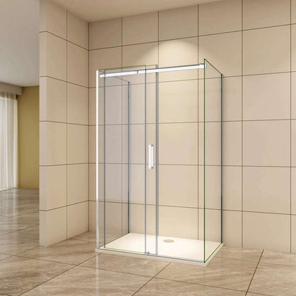 AICA Sprchový kout U tvar SL-2N-95-2SPKL – posuvné dveře s NANO povrchom, 6mm čiré bezpečnostné sklo EasyClean, chromový hliníkový rám, 2 bočné panely (80/90cm), nastaviteľná šírka dverí (100-160cm), výška 195cm, moderný sprchový box do malej aj veľkej kúpeľne, odolný proti korózii, s nerezovým madlom a magnetickým tesnením