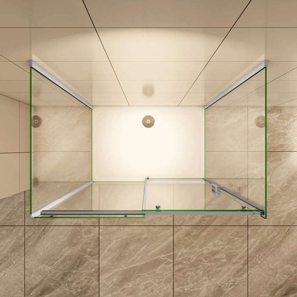 AICA Sprchový kout U tvar SL-2N-95-2SPKL – posuvné dveře s NANO povrchom, 6mm čiré bezpečnostné sklo EasyClean, chromový hliníkový rám, 2 bočné panely (80/90cm), nastaviteľná šírka dverí (100-160cm), výška 195cm, moderný sprchový box do malej aj veľkej kúpeľne, odolný proti korózii, s nerezovým madlom a magnetickým tesnením