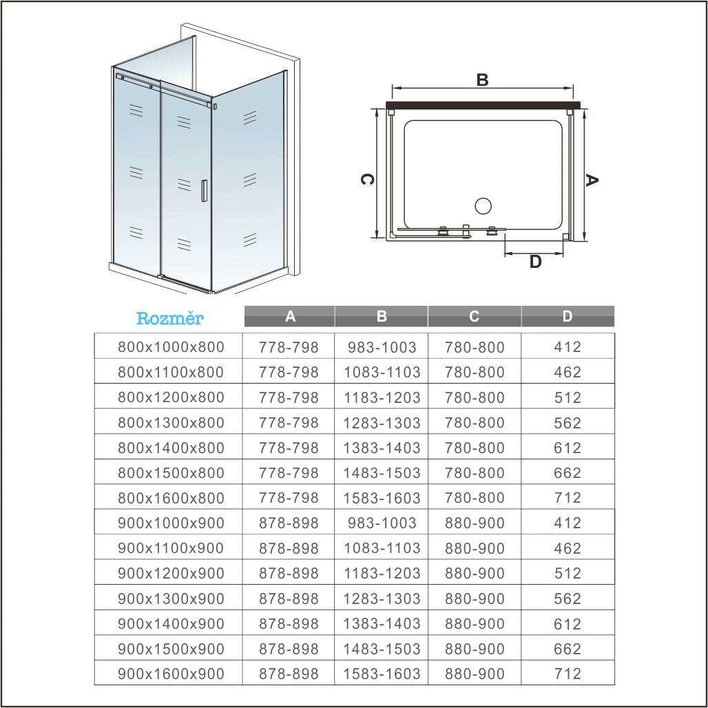 AICA Sprchový kout U tvar SL-2N-95-2SPKL – posuvné dveře s NANO povrchom, 6mm čiré bezpečnostné sklo EasyClean, chromový hliníkový rám, 2 bočné panely (80/90cm), nastaviteľná šírka dverí (100-160cm), výška 195cm, moderný sprchový box do malej aj veľkej kúpeľne, odolný proti korózii, s nerezovým madlom a magnetickým tesnením