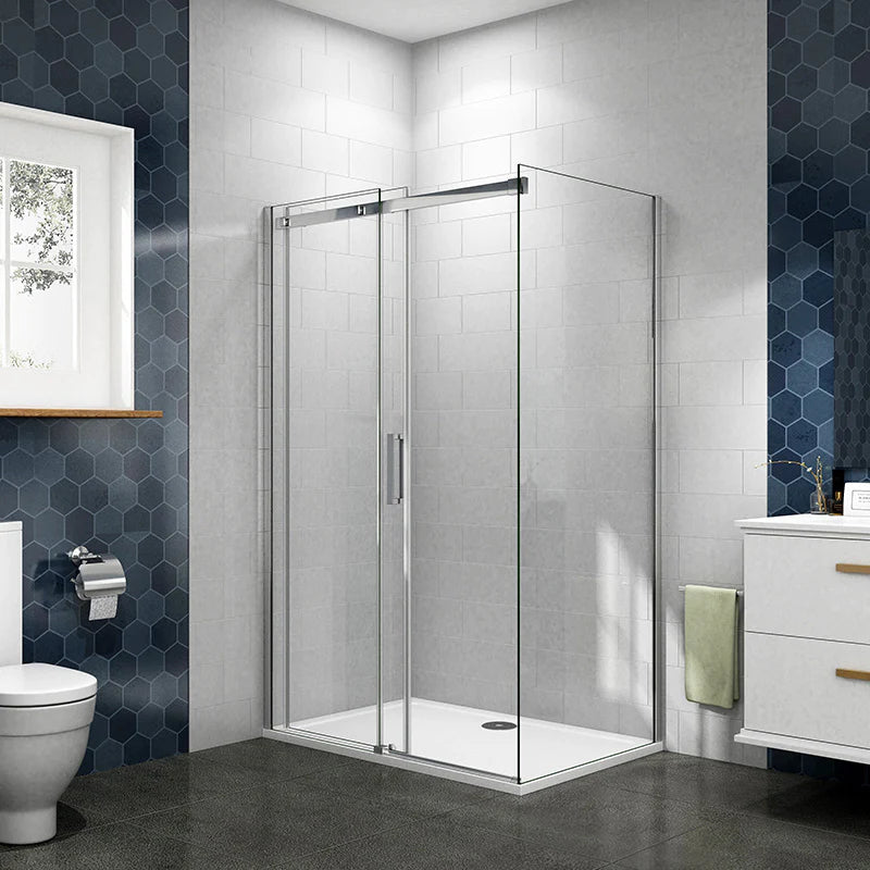 AICA Sprchový kout obdélníkový SL-2N-95SPKL-R s posuvnými dveřmi | NANO sklo 6mm EasyClean | Chromový design | Nastavitelná šířka 100-160cm | Boční panel 70-100cm | Bezpečnostní sklo | Koupelnový box | Moderní sprchový kout | Dveře na míru | Hliníkový rám | Vodotěsné řešení