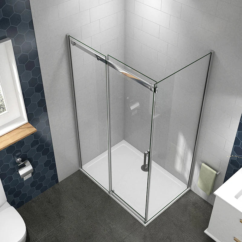 AICA Sprchový kout obdélníkový SL-2N-95SPKL-R s posuvnými dveřmi | NANO sklo 6mm EasyClean | Chromový design | Nastavitelná šířka 100-160cm | Boční panel 70-100cm | Bezpečnostní sklo | Koupelnový box | Moderní sprchový kout | Dveře na míru | Hliníkový rám | Vodotěsné řešení