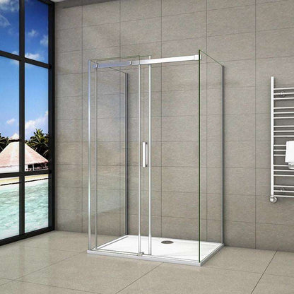 AICA Sprchový kout SL-2NE-95-8-2SPKL - U tvar, posuvné dveře, 8mm NANO sklo EasyClean, chrom, boční panely 80cm/90cm, výška 195cm, moderní sprchový box, keramická vanička, montážní návod