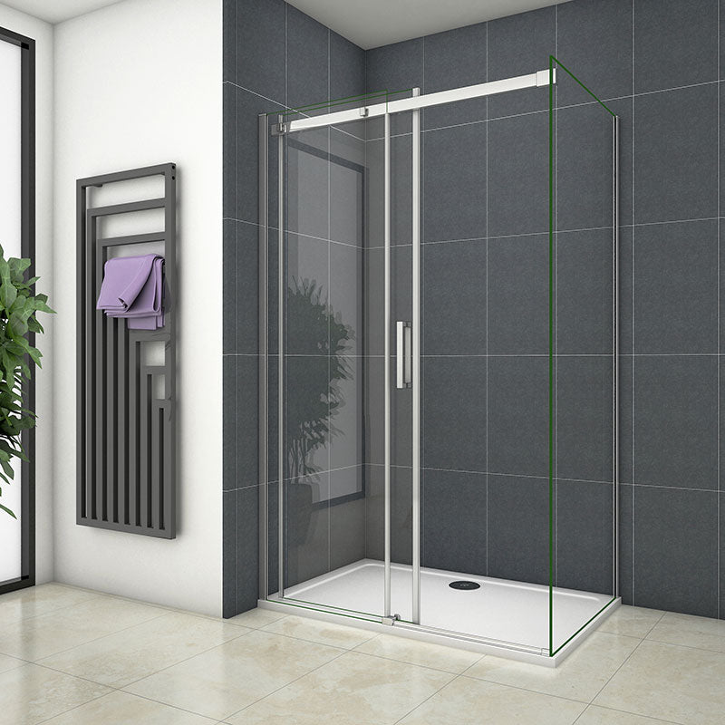 AICA obdélníkový sprchový kout SL-2NE-95-8SPKL-R – posuvné dveře (nastavitelné 100-160cm), boční panel (70-100cm), 8mm NANO sklo EasyClean, chromová úprava, výška 195cm – moderní sprchový box, sprchový roh, kryt do koupelny s bezpečnostním sklem