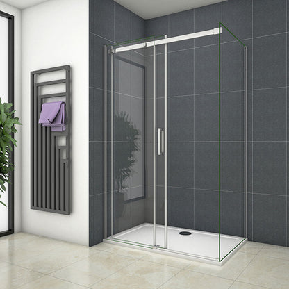 AICA obdélníkový sprchový kout SL-2NE-95-8SPKL-R – posuvné dveře (nastavitelné 100-160cm), boční panel (70-100cm), 8mm NANO sklo EasyClean, chromová úprava, výška 195cm – moderní sprchový box, sprchový roh, kryt do koupelny s bezpečnostním sklem