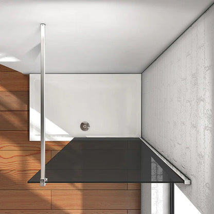 AICA Sprchový kout – Walk-In sprchová zástěna 80-140cm s 8mm černým kouřovým sklem a Anti-Explosion fólií. Chromová vzpěra, leštěný hliníkový profil, výška 200cm. Moderní design, nastavitelná šířka, bezpečnostní NANO sklo EasyClean. Vhodné do malých i velkých koupelen. Dodáváno s těsněním a montážními prvky.