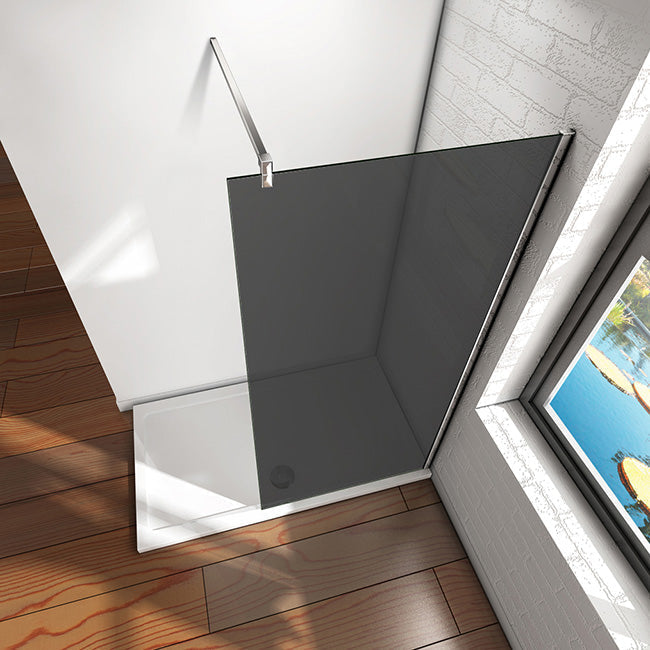 Walk-in sprchová zástěna s 10mm černým kouřovým NANO sklem a anti-explosion fólií – moderní chromový design, teleskopická vzpěra, bezpečnostní sklo, snadná údržba, rozměry 100-140 cm, výška 200 cm.