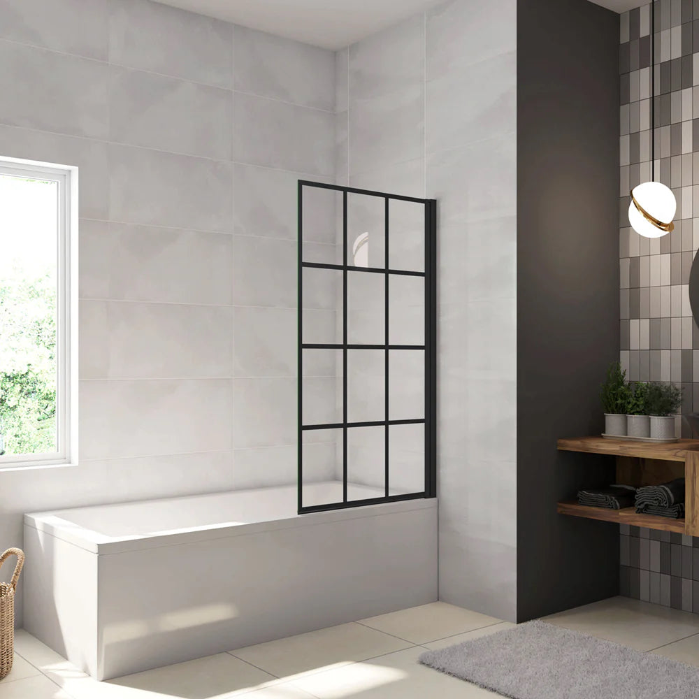 Vanová zástěna otočná černá - pohled zepředu