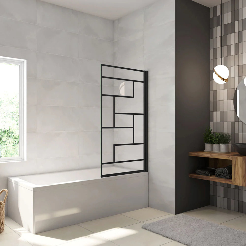 Vanová zástěna otočná černá - pohled ze předu