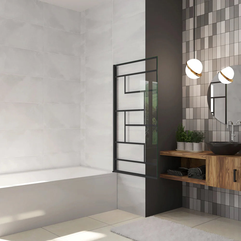 Vanová zástěna otočná černá - otevíraní směrem ven