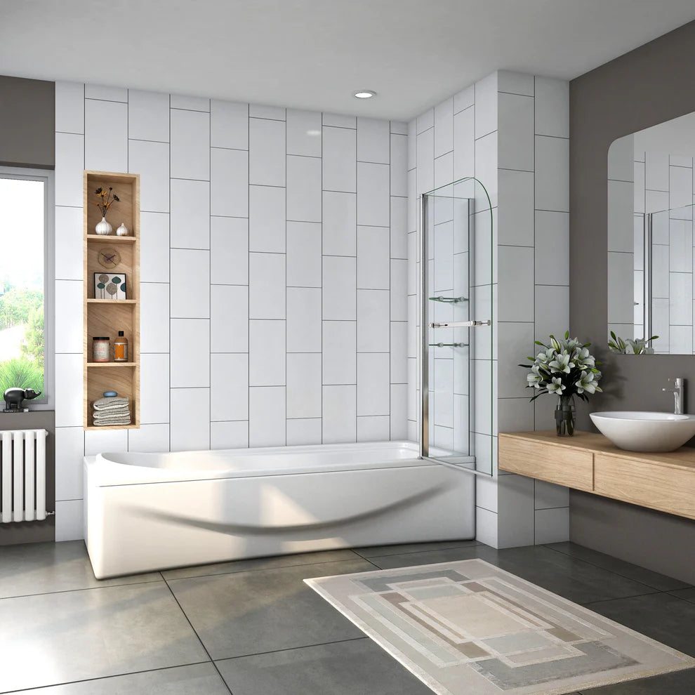 AICA Vanová zástěna otočná V2S-HBF70 | 120x140 cm s věšákem na ručník a skleněnými policemi | 6mm bezpečnostní NANO sklo EasyClean | Chromovaný design | Univerzální montáž (levá/pravá) | Včetně vzpěry a rohových polic | Moderní řešení pro malé i velké koupelny | Kvalitní koupelnový nábytek s úložným prostorem