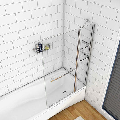 AICA Vanová zástěna otočná V2S-HCF70 - moderní chromová skleněná přepážka do vany 100-120cm s věšákem na ručník, 2 skleněnými poličkami a vzpěrou. 6mm NANO čiré bezpečnostní sklo EasyClean, otočná 180°, vhodná pro malé i velké koupelny.