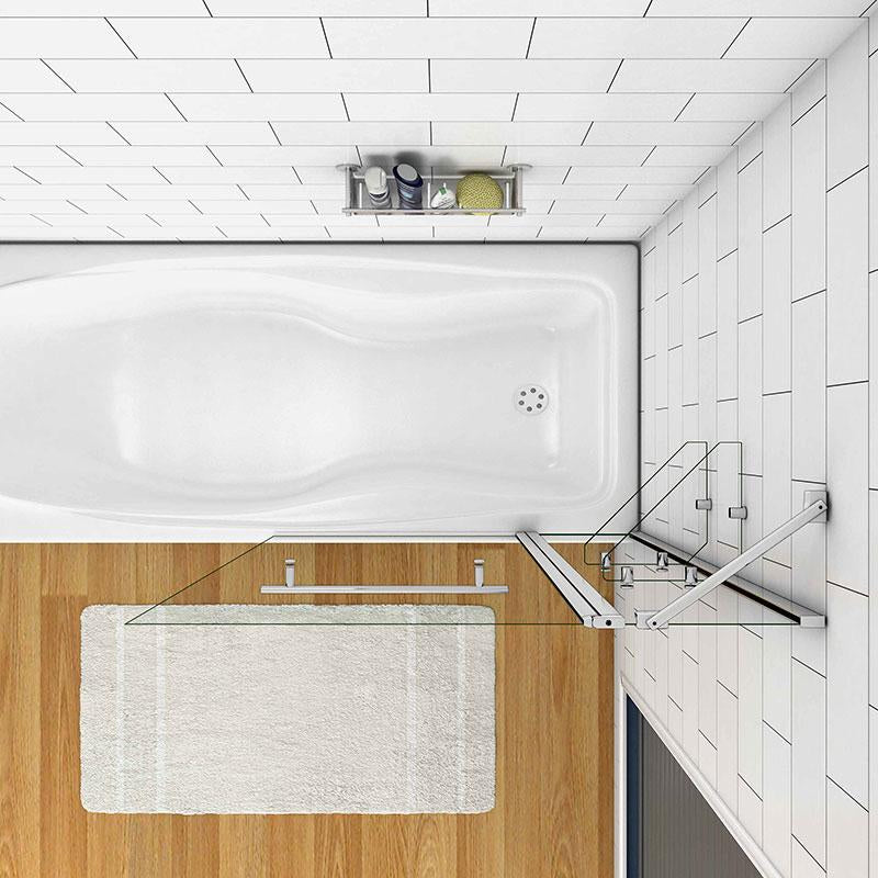 AICA Vanová zástěna otočná V2S-HCF70 - moderní chromová skleněná přepážka do vany 100-120cm s věšákem na ručník, 2 skleněnými poličkami a vzpěrou. 6mm NANO čiré bezpečnostní sklo EasyClean, otočná 180°, vhodná pro malé i velké koupelny.