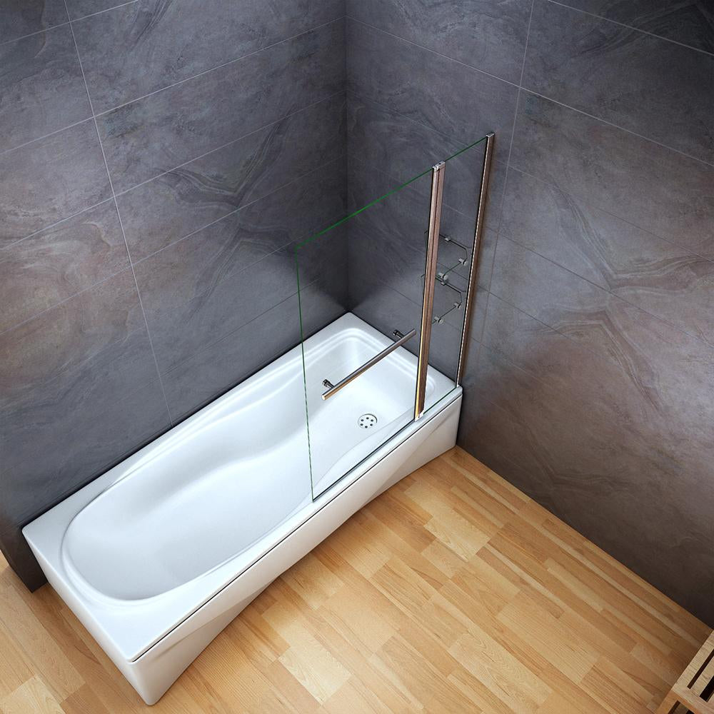 AICA vanová zástěna otočná V2S-HC | Skleněná přepážka do vany 100-120cm s věšákem na ručníky | 6mm NANO bezpečnostní sklo EasyClean | Chromová otočná zástěna s úložnými poličkami | Moderní koupelnový design | Dvoudílná sklopná zástěna 180°