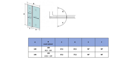 AICA vanová zástěna otočná V2S-HC | Skleněná přepážka do vany 100-120cm s věšákem na ručníky | 6mm NANO bezpečnostní sklo EasyClean | Chromová otočná zástěna s úložnými poličkami | Moderní koupelnový design | Dvoudílná sklopná zástěna 180°