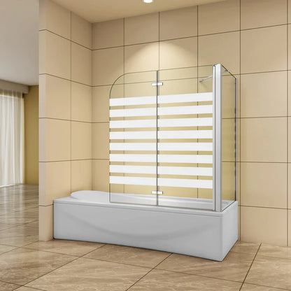 AICA vanová zástěna skládací VS2E-12YSPVS – 2-dílná NANO 6mm vzorované sklo s bočním panelem (70/75/80x140 cm), chrom, leštěný hliník. Rozměry 120x140 cm, EasyClean ESG, otočná vzpěra, levá/pravá montáž. Bezpečnostní skleněná zástěna do vany s těsněním a lištou.