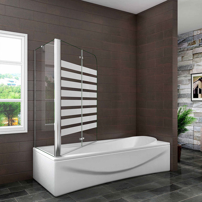 AICA vanová zástěna skládací VS2E-12YSPVS – 2-dílná NANO 6mm vzorované sklo s bočním panelem (70/75/80x140 cm), chrom, leštěný hliník. Rozměry 120x140 cm, EasyClean ESG, otočná vzpěra, levá/pravá montáž. Bezpečnostní skleněná zástěna do vany s těsněním a lištou.