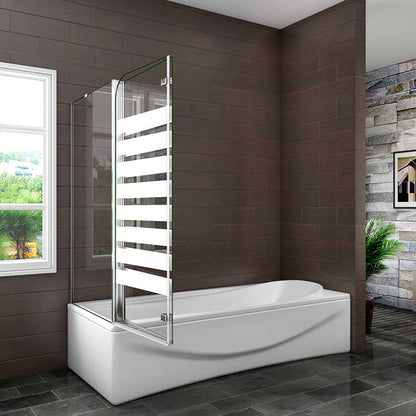 AICA vanová zástěna skládací VS2E-12YSPVS – 2-dílná NANO 6mm vzorované sklo s bočním panelem (70/75/80x140 cm), chrom, leštěný hliník. Rozměry 120x140 cm, EasyClean ESG, otočná vzpěra, levá/pravá montáž. Bezpečnostní skleněná zástěna do vany s těsněním a lištou.