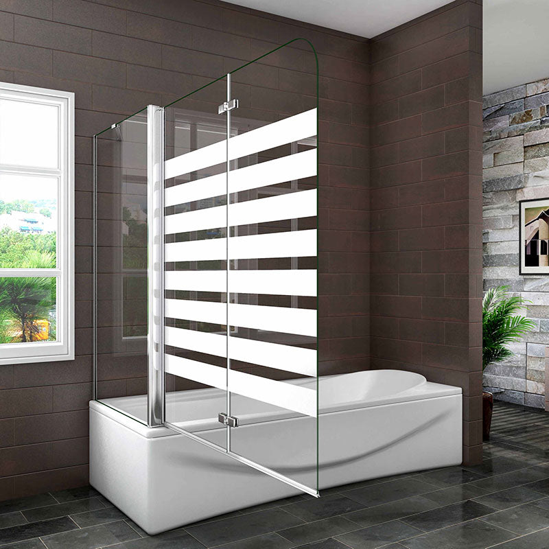 AICA vanová zástěna skládací VS2E-12YSPVS – 2-dílná NANO 6mm vzorované sklo s bočním panelem (70/75/80x140 cm), chrom, leštěný hliník. Rozměry 120x140 cm, EasyClean ESG, otočná vzpěra, levá/pravá montáž. Bezpečnostní skleněná zástěna do vany s těsněním a lištou.