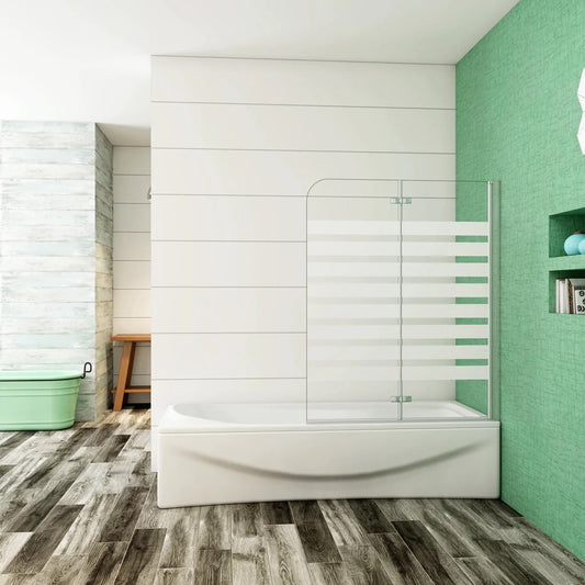 AICA Vanová zástěna skládací VS2E-12Y, 120x140cm, 2-dílná sprchová zástěna s 6mm NANO vzorovaným sklem a chromovaným hliníkovým profilem. Levá nebo pravá montáž, bezpečnostní sklo EasyClean, moderní koupelnová zástěna s lištou a těsněním.