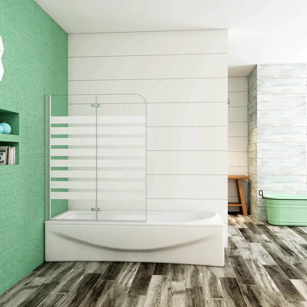 AICA Vanová zástěna skládací VS2E-12Y, 120x140cm, 2-dílná sprchová zástěna s 6mm NANO vzorovaným sklem a chromovaným hliníkovým profilem. Levá nebo pravá montáž, bezpečnostní sklo EasyClean, moderní koupelnová zástěna s lištou a těsněním.