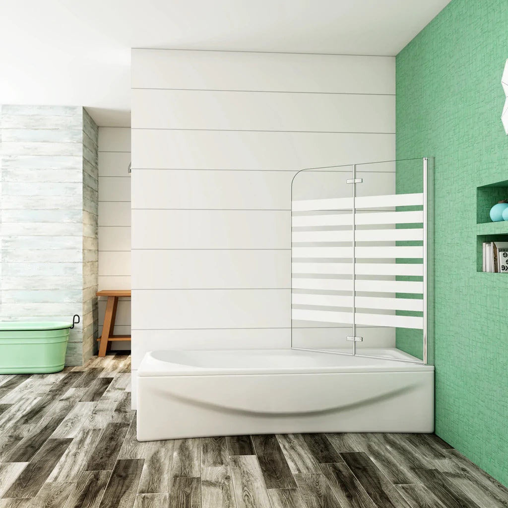 AICA Vanová zástěna skládací VS2E-12Y, 120x140cm, 2-dílná sprchová zástěna s 6mm NANO vzorovaným sklem a chromovaným hliníkovým profilem. Levá nebo pravá montáž, bezpečnostní sklo EasyClean, moderní koupelnová zástěna s lištou a těsněním.