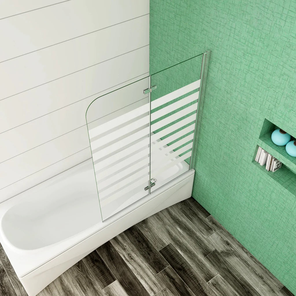 AICA Vanová zástěna skládací VS2E-12Y, 120x140cm, 2-dílná sprchová zástěna s 6mm NANO vzorovaným sklem a chromovaným hliníkovým profilem. Levá nebo pravá montáž, bezpečnostní sklo EasyClean, moderní koupelnová zástěna s lištou a těsněním.