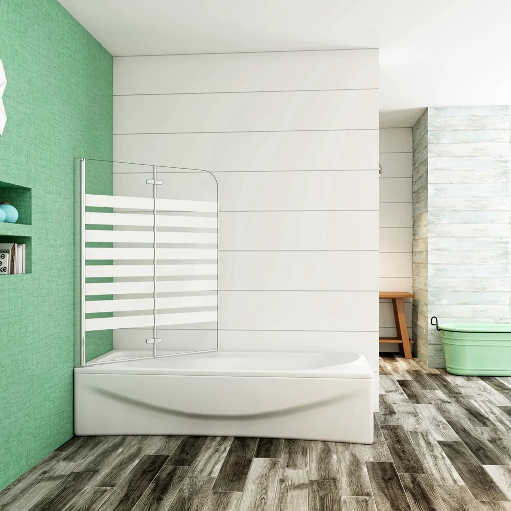 AICA Vanová zástěna skládací VS2E-12Y, 120x140cm, 2-dílná sprchová zástěna s 6mm NANO vzorovaným sklem a chromovaným hliníkovým profilem. Levá nebo pravá montáž, bezpečnostní sklo EasyClean, moderní koupelnová zástěna s lištou a těsněním.