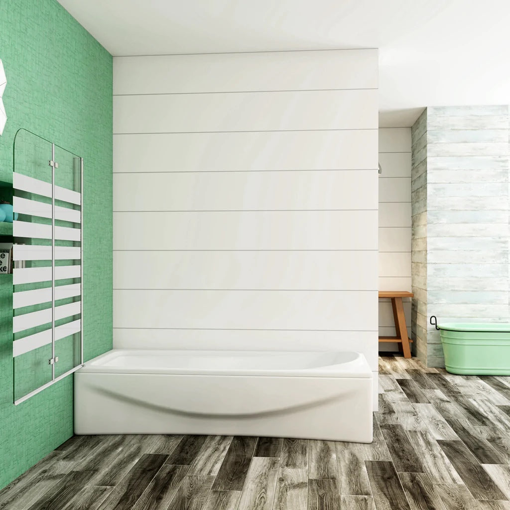 AICA Vanová zástěna skládací VS2E-12Y, 120x140cm, 2-dílná sprchová zástěna s 6mm NANO vzorovaným sklem a chromovaným hliníkovým profilem. Levá nebo pravá montáž, bezpečnostní sklo EasyClean, moderní koupelnová zástěna s lištou a těsněním.