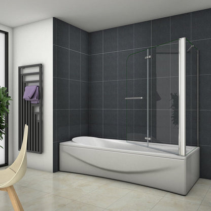 AICA Vanová zástěna skládací VS2E-HSPVS, 2-dílná (95-120cm), boční panel, NANO 6mm čiré sklo EasyClean, chrom, věšák na ručník, bezpečnostní sklo, hliníková konstrukce, moderní zástěna do vany, univerzální montáž (levá/pravá)