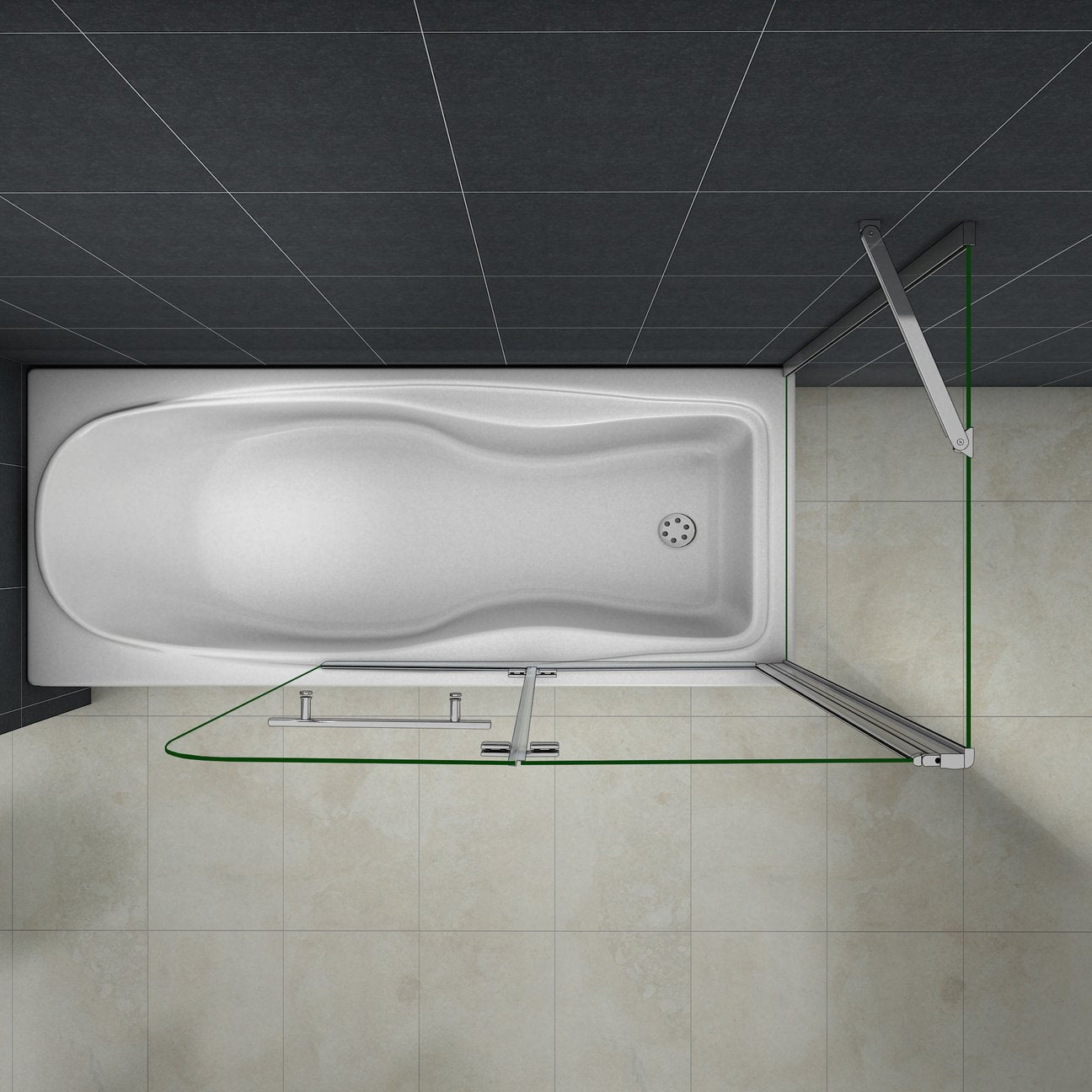 AICA Vanová zástěna skládací VS2E-HSPVS, 2-dílná (95-120cm), boční panel, NANO 6mm čiré sklo EasyClean, chrom, věšák na ručník, bezpečnostní sklo, hliníková konstrukce, moderní zástěna do vany, univerzální montáž (levá/pravá)