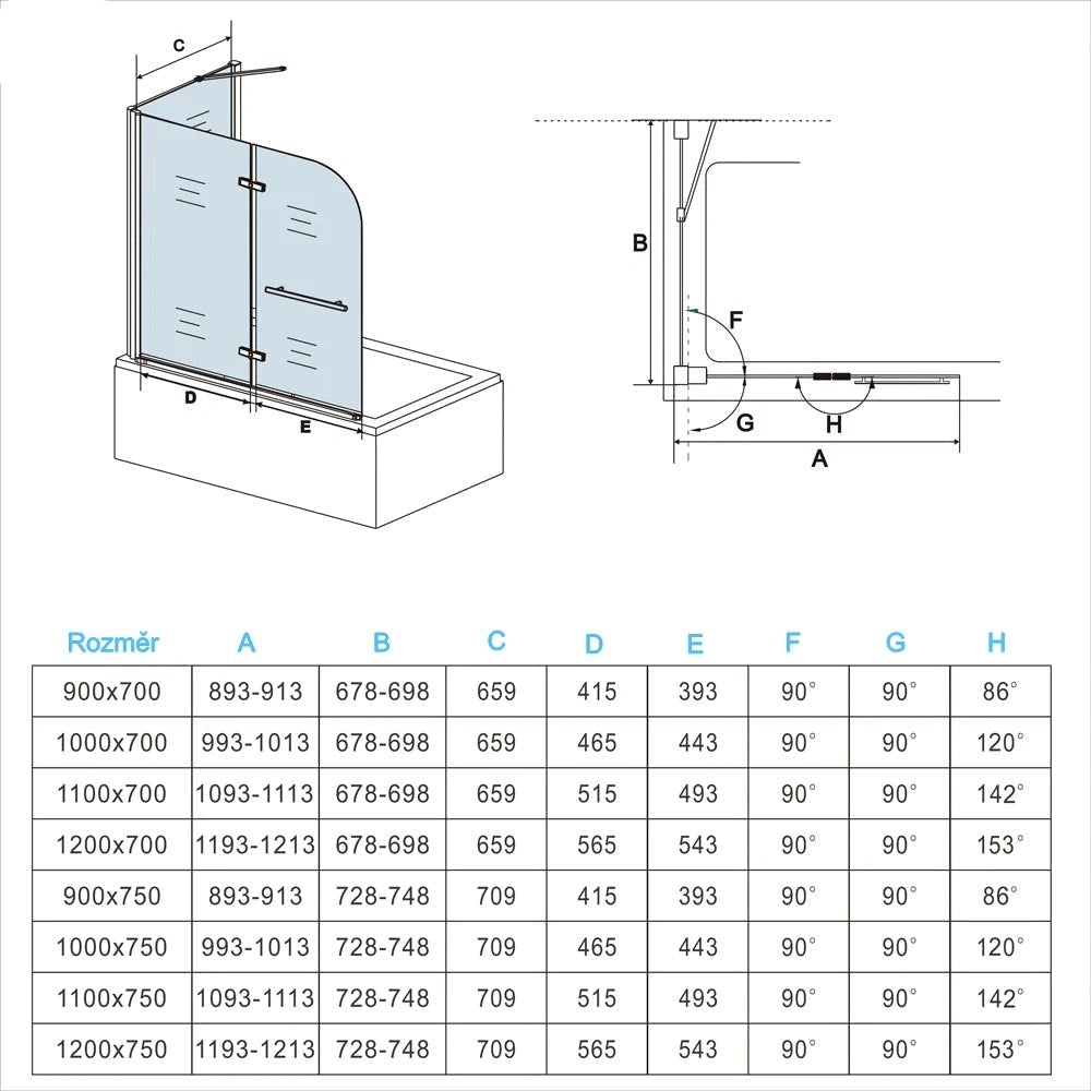 AICA Vanová zástěna skládací VS2E-HSPVS, 2-dílná (95-120cm), boční panel, NANO 6mm čiré sklo EasyClean, chrom, věšák na ručník, bezpečnostní sklo, hliníková konstrukce, moderní zástěna do vany, univerzální montáž (levá/pravá)