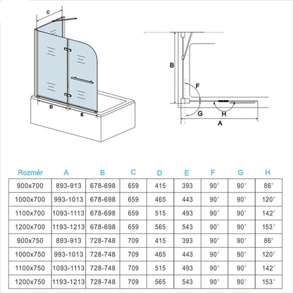 AICA Vanová zástěna skládací VS2E-HSPVS, 2-dílná (95-120cm), boční panel, NANO 6mm čiré sklo EasyClean, chrom, věšák na ručník, bezpečnostní sklo, hliníková konstrukce, moderní zástěna do vany, univerzální montáž (levá/pravá)