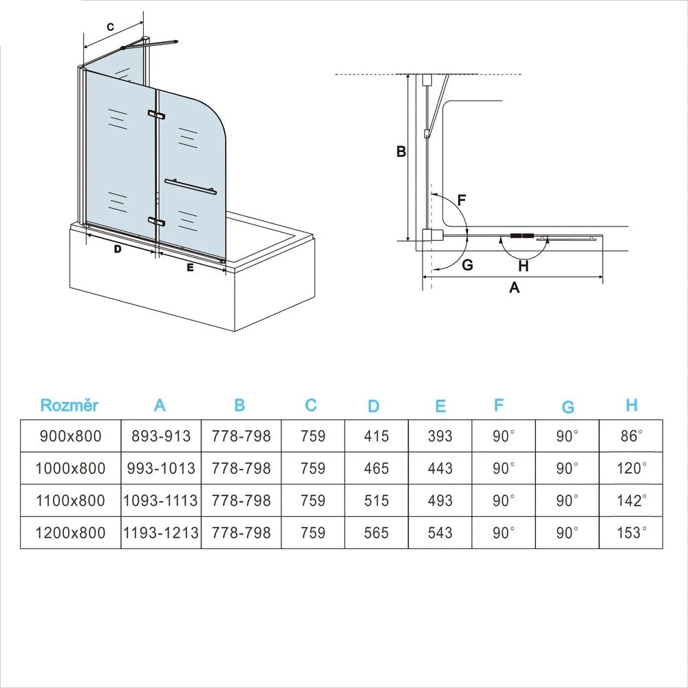 AICA Vanová zástěna skládací VS2E-HSPVS, 2-dílná (95-120cm), boční panel, NANO 6mm čiré sklo EasyClean, chrom, věšák na ručník, bezpečnostní sklo, hliníková konstrukce, moderní zástěna do vany, univerzální montáž (levá/pravá)