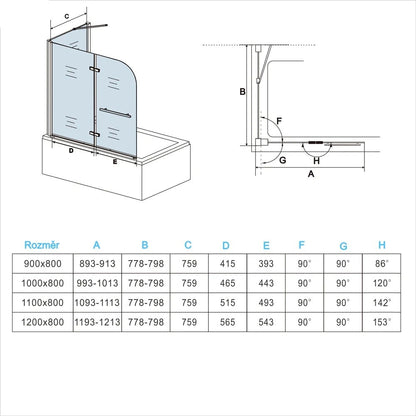 AICA Vanová zástěna skládací VS2E-HSPVS, 2-dílná (95-120cm), boční panel, NANO 6mm čiré sklo EasyClean, chrom, věšák na ručník, bezpečnostní sklo, hliníková konstrukce, moderní zástěna do vany, univerzální montáž (levá/pravá)