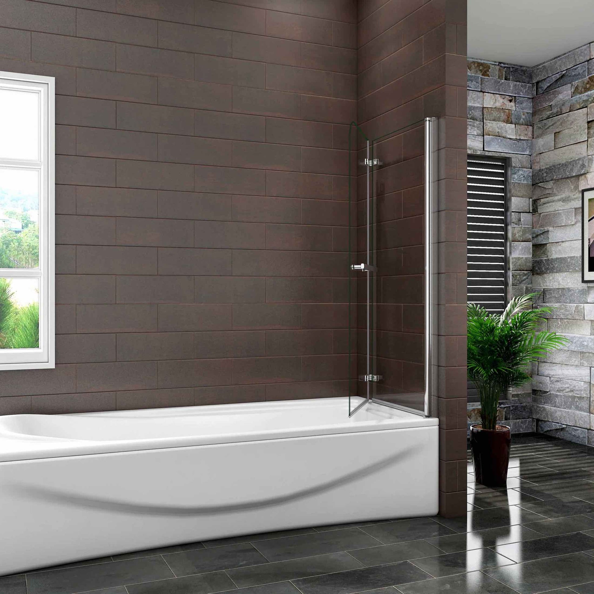 AICA skládací vanová zástěna VS2E-H | 6mm NANO čiré bezpečnostní sklo EasyClean | Chromový design s věšákem na ručník | Univerzální montáž (levá/pravá) | Rozměry 95-120cm | Koupelnová zástěna do sprchového koutu nebo vany | Odolná hliníková konstrukce