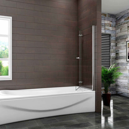 AICA skládací vanová zástěna VS2E-H | 6mm NANO čiré bezpečnostní sklo EasyClean | Chromový design s věšákem na ručník | Univerzální montáž (levá/pravá) | Rozměry 95-120cm | Koupelnová zástěna do sprchového koutu nebo vany | Odolná hliníková konstrukce