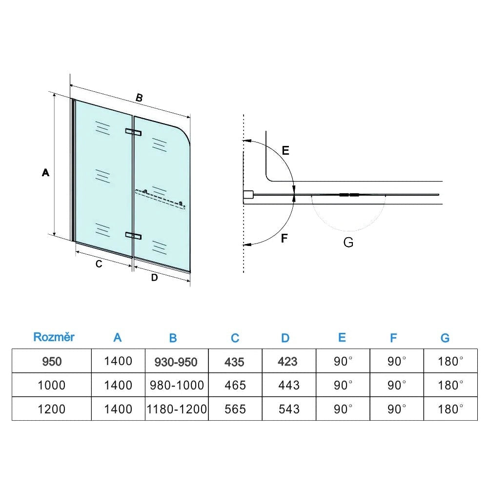 AICA skládací vanová zástěna VS2E-H | 6mm NANO čiré bezpečnostní sklo EasyClean | Chromový design s věšákem na ručník | Univerzální montáž (levá/pravá) | Rozměry 95-120cm | Koupelnová zástěna do sprchového koutu nebo vany | Odolná hliníková konstrukce