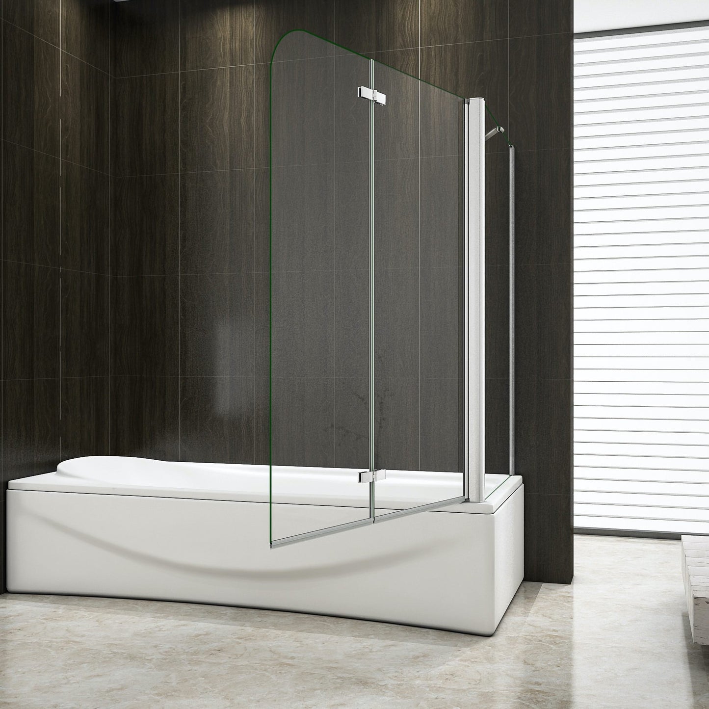 AICA vanová zástěna skládací VS2ESPVS – 2-dílná sprchová stěna s bočním panelem, 6mm NANO čiré sklo EasyClean, výška 140cm. Chromový profil, otočná vzpěra, univerzální montáž (levá/pravá). Moderní, voděodolná a snadno čistitelná zástěna do vany.