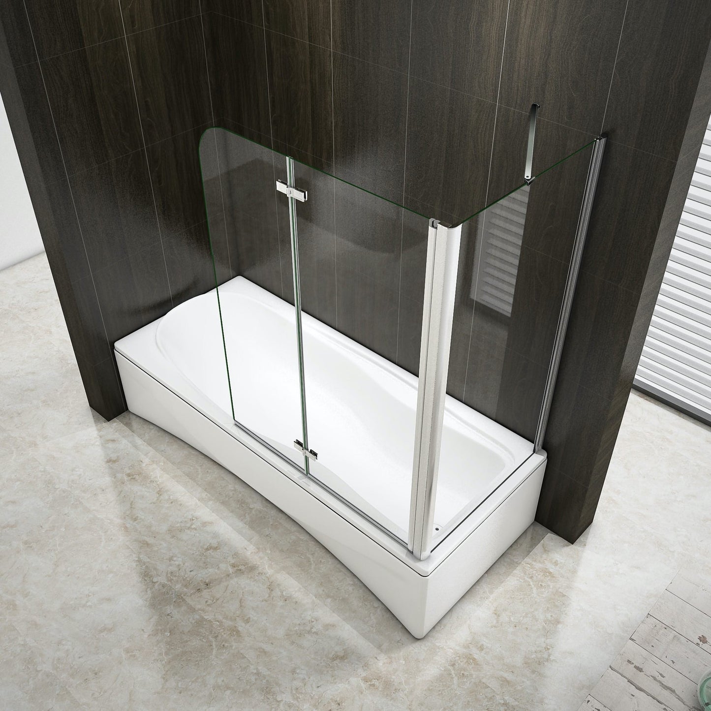 AICA vanová zástěna skládací VS2ESPVS – 2-dílná sprchová stěna s bočním panelem, 6mm NANO čiré sklo EasyClean, výška 140cm. Chromový profil, otočná vzpěra, univerzální montáž (levá/pravá). Moderní, voděodolná a snadno čistitelná zástěna do vany.