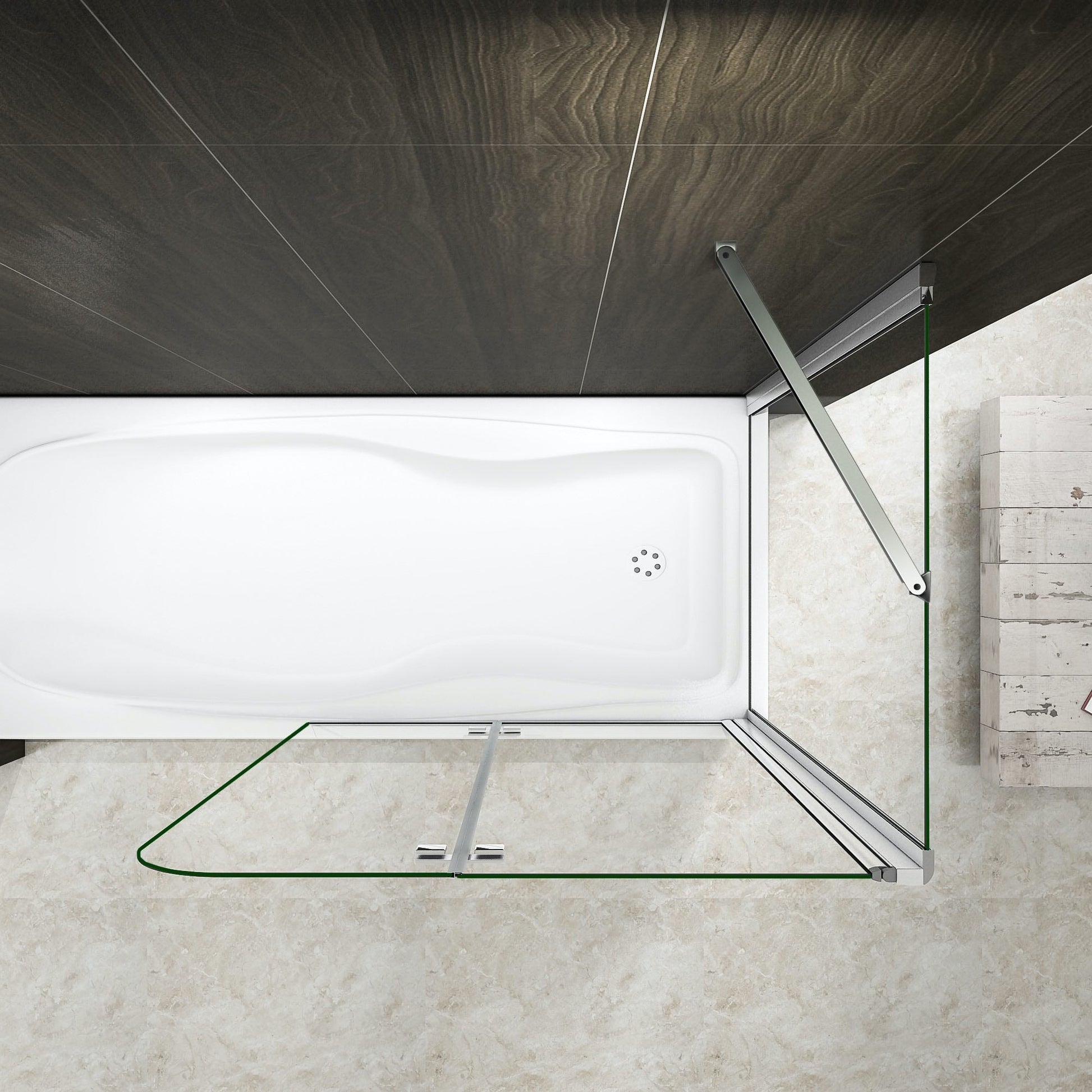 AICA vanová zástěna skládací VS2ESPVS – 2-dílná sprchová stěna s bočním panelem, 6mm NANO čiré sklo EasyClean, výška 140cm. Chromový profil, otočná vzpěra, univerzální montáž (levá/pravá). Moderní, voděodolná a snadno čistitelná zástěna do vany.