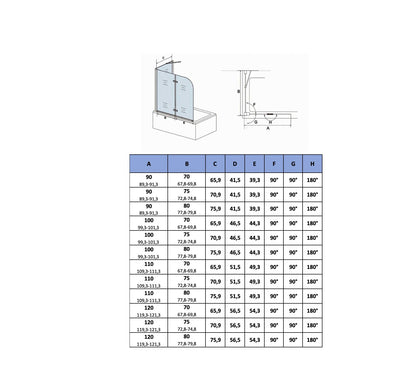 AICA vanová zástěna skládací VS2ESPVS – 2-dílná sprchová stěna s bočním panelem, 6mm NANO čiré sklo EasyClean, výška 140cm. Chromový profil, otočná vzpěra, univerzální montáž (levá/pravá). Moderní, voděodolná a snadno čistitelná zástěna do vany.