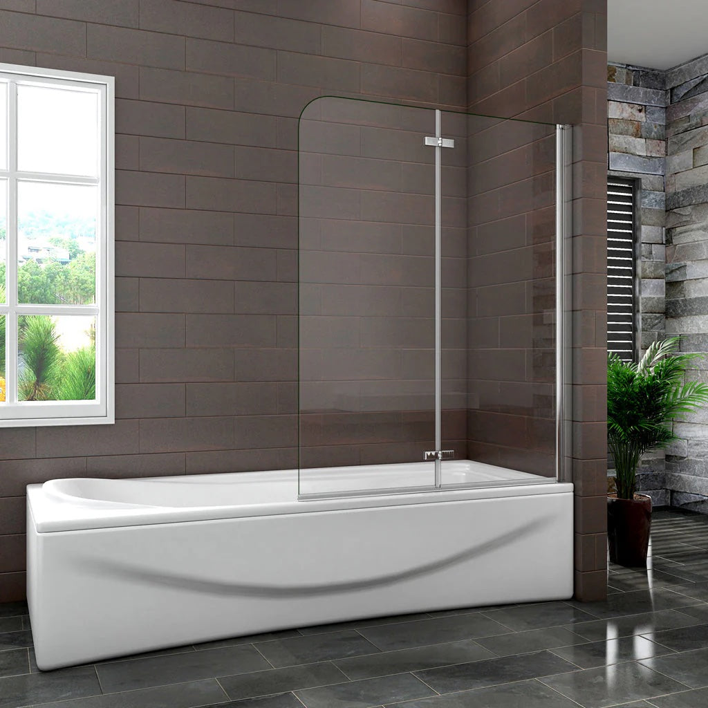 AICA Vanová zástěna skládací VS2E chrom, 6mm NANO čiré bezpečnostní sklo EasyClean, rozměry 90-120cm x 140cm, sklopná vanová zástěna dovnitř/ven, leštěný hliníkový profil proti korozi, univerzální montáž na levou/pravou stranu, dodáváno s lištou a těsněním