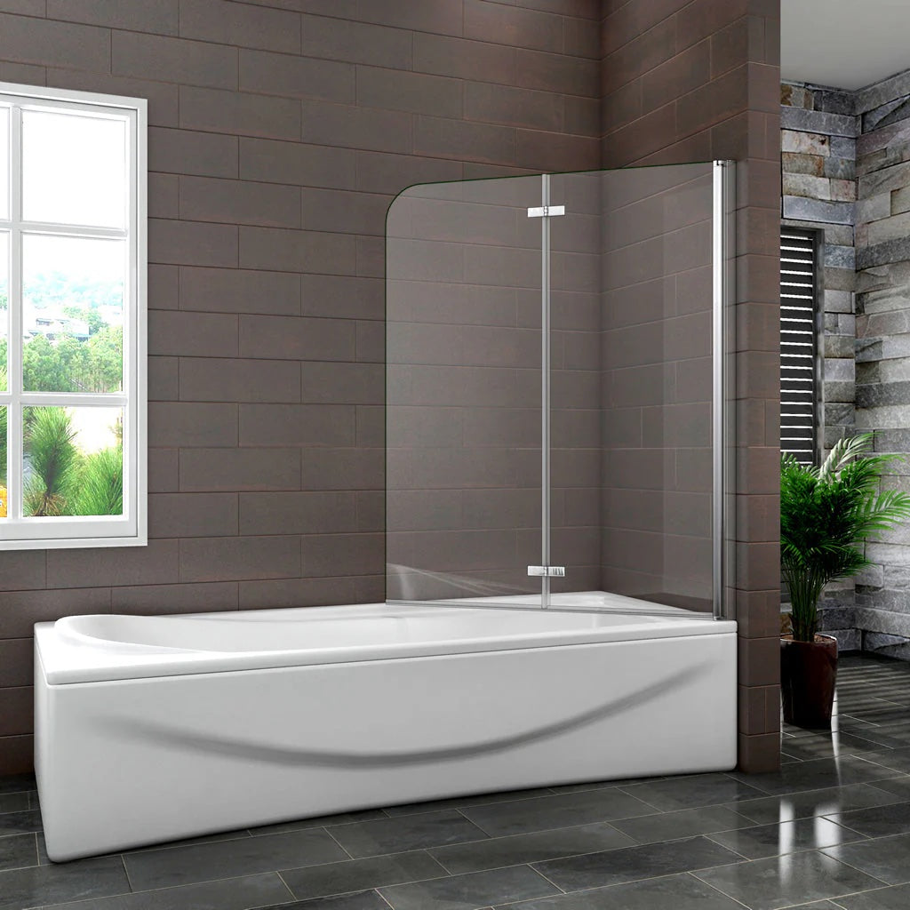 AICA Vanová zástěna skládací VS2E chrom, 6mm NANO čiré bezpečnostní sklo EasyClean, rozměry 90-120cm x 140cm, sklopná vanová zástěna dovnitř/ven, leštěný hliníkový profil proti korozi, univerzální montáž na levou/pravou stranu, dodáváno s lištou a těsněním