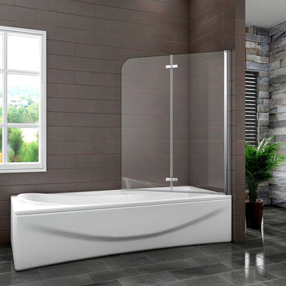 AICA Vanová zástěna skládací VS2E chrom, 6mm NANO čiré bezpečnostní sklo EasyClean, rozměry 90-120cm x 140cm, sklopná vanová zástěna dovnitř/ven, leštěný hliníkový profil proti korozi, univerzální montáž na levou/pravou stranu, dodáváno s lištou a těsněním