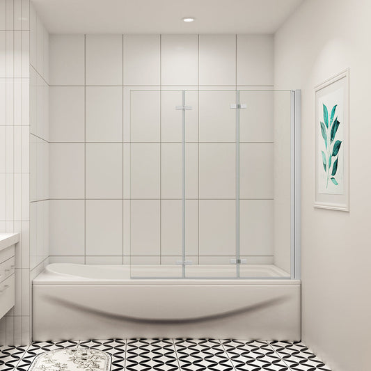 AICA Vanová zástěna skládací VS3E-13-M, 130x140 cm - 3-dílná otočná sprchová zástěna s 6mm nano bezpečnostním sklem EasyClean ESG. Matná šedá barva, montáž levá/pravá, leštěný hliníkový profil odolný proti korozi, zinkové panty pro dlouhou životnost.